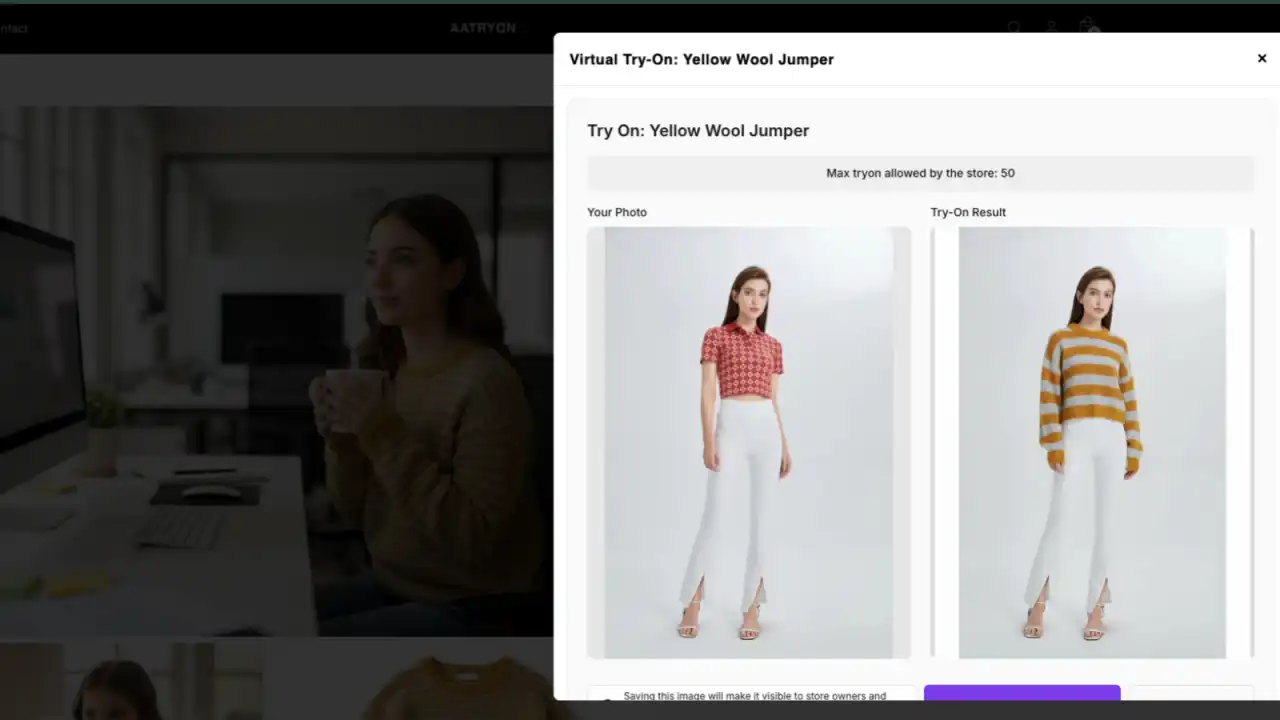 Snapshot of the Try-On Modal with a generated result
